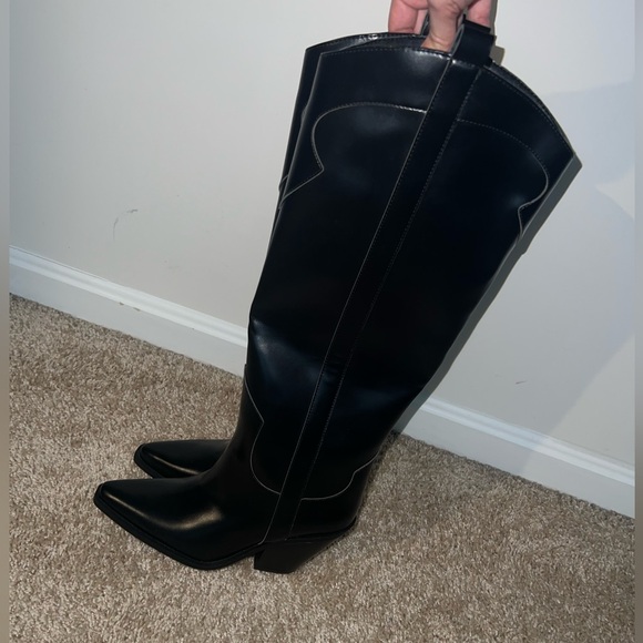 Black Leather Knee-High Boots - Picture 2 of 6